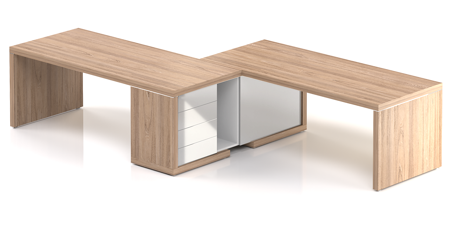 Manažérska súprava stolov s komodou SOLID Z10, voliteľná dĺžka oboch stolov
